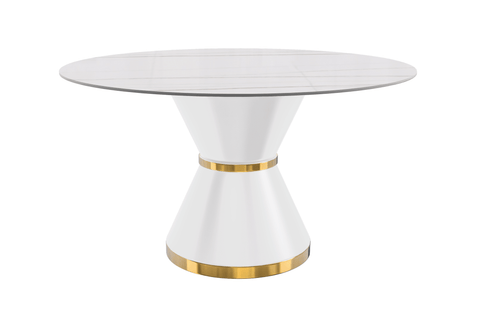 Modern Round Dining Table with a Glass/Stone Tabletop in Stainless Steel Seats 6-10 Qorvus Collection