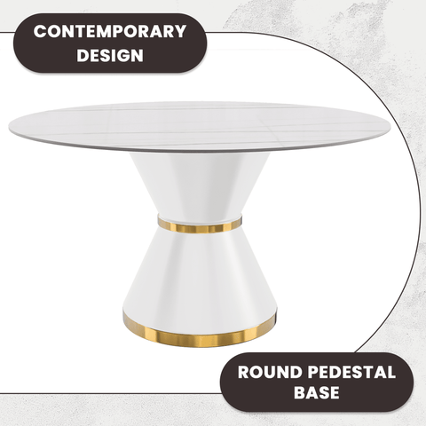 Modern Round Dining Table with a Glass/Stone Tabletop in Stainless Steel Seats 6-10 Qorvus Collection