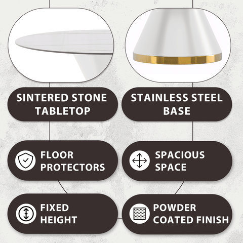 Modern Round Dining Table with a Glass/Stone Tabletop in Stainless Steel Seats 6-10 Qorvus Collection