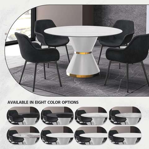 Modern Round Dining Table with a Glass/Stone Tabletop in Stainless Steel Seats 6-10 Qorvus Collection
