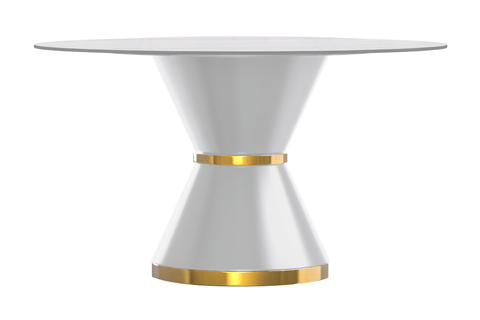 Modern Round Dining Table with a Glass/Stone Tabletop in Stainless Steel Seats 6-10 Qorvus Collection