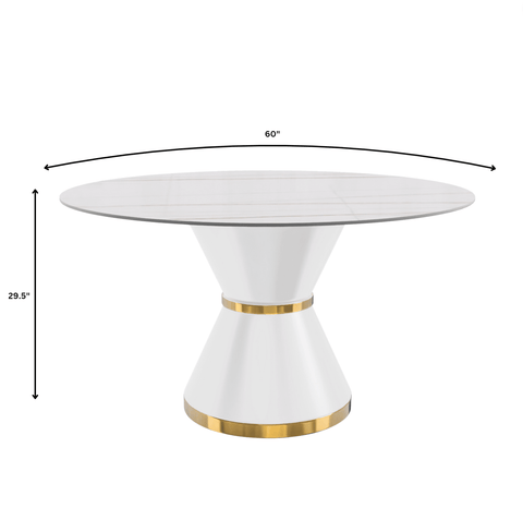 Modern Round Dining Table with a Glass/Stone Tabletop in Stainless Steel Seats 6-10 Qorvus Collection
