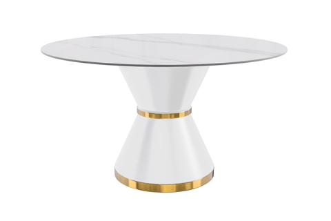 Modern Round Dining Table with a Glass/Stone Tabletop in Stainless Steel Seats 6-10 Qorvus Collection