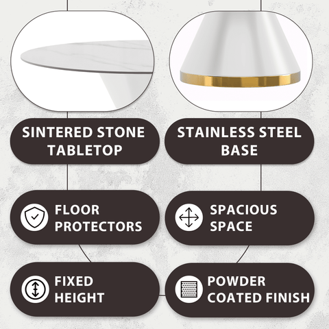 Modern Round Dining Table with a Glass/Stone Tabletop in Stainless Steel Seats 6-10 Qorvus Collection