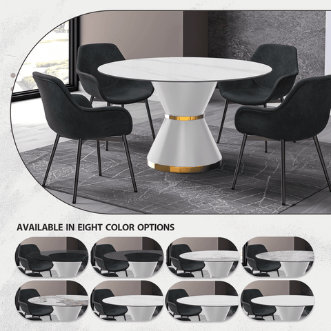 Modern Round Dining Table with a Glass/Stone Tabletop in Stainless Steel Seats 6-10 Qorvus Collection