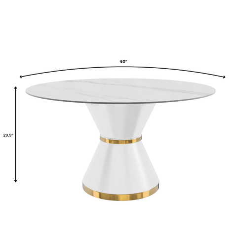 Modern Round Dining Table with a Glass/Stone Tabletop in Stainless Steel Seats 6-10 Qorvus Collection