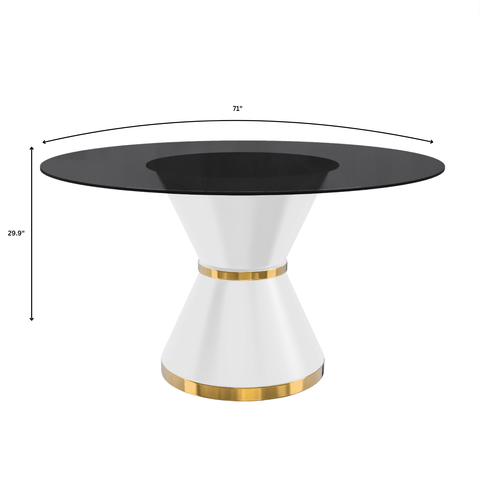 Modern Round Dining Table with a Glass/Stone Tabletop in Stainless Steel Seats 6-10 Qorvus Collection