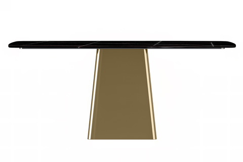 Quinix Rectangular Dining Table with Sintered Stone/Glass Tabletop and Gold Stainless Steel Base