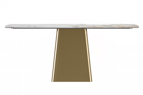 Quinix Rectangular Dining Table with Sintered Stone/Glass Tabletop and Gold Stainless Steel Base