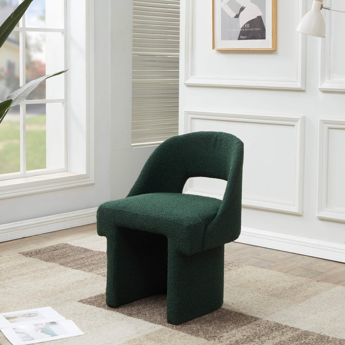 Quell Boucle Accent Chair Curved Open Back Design and Manufactured Wood Frame