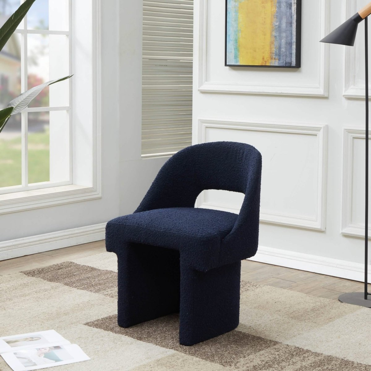 Quell Boucle Accent Chair Curved Open Back Design and Manufactured Wood Frame