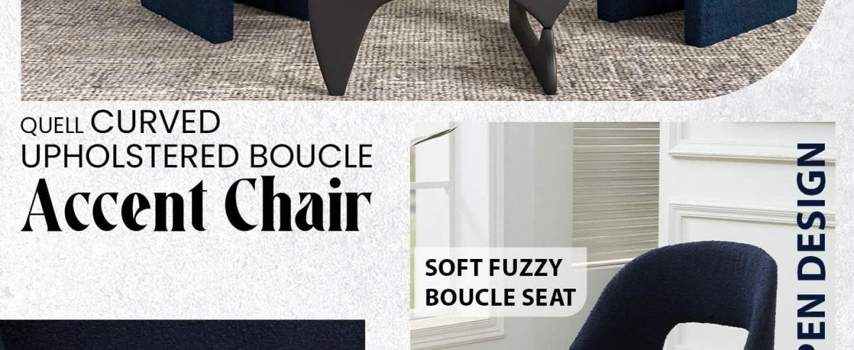 Quell Boucle Accent Chair Curved Open Back Design and Manufactured Wood Frame