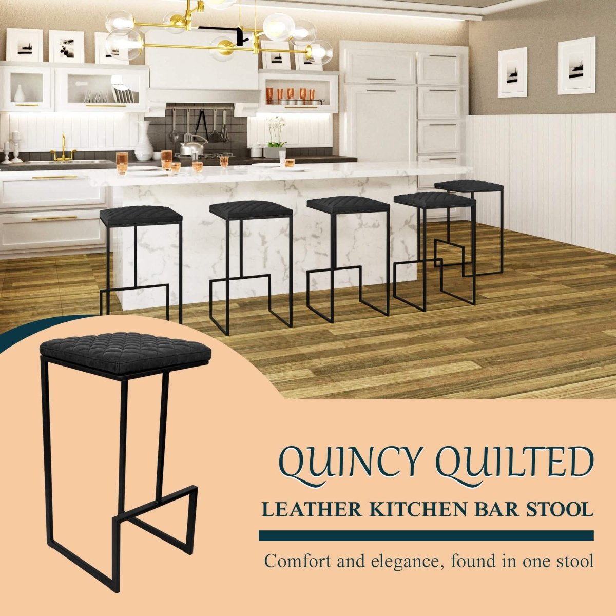 Quincy Leather Bar Stools With Metal Frame