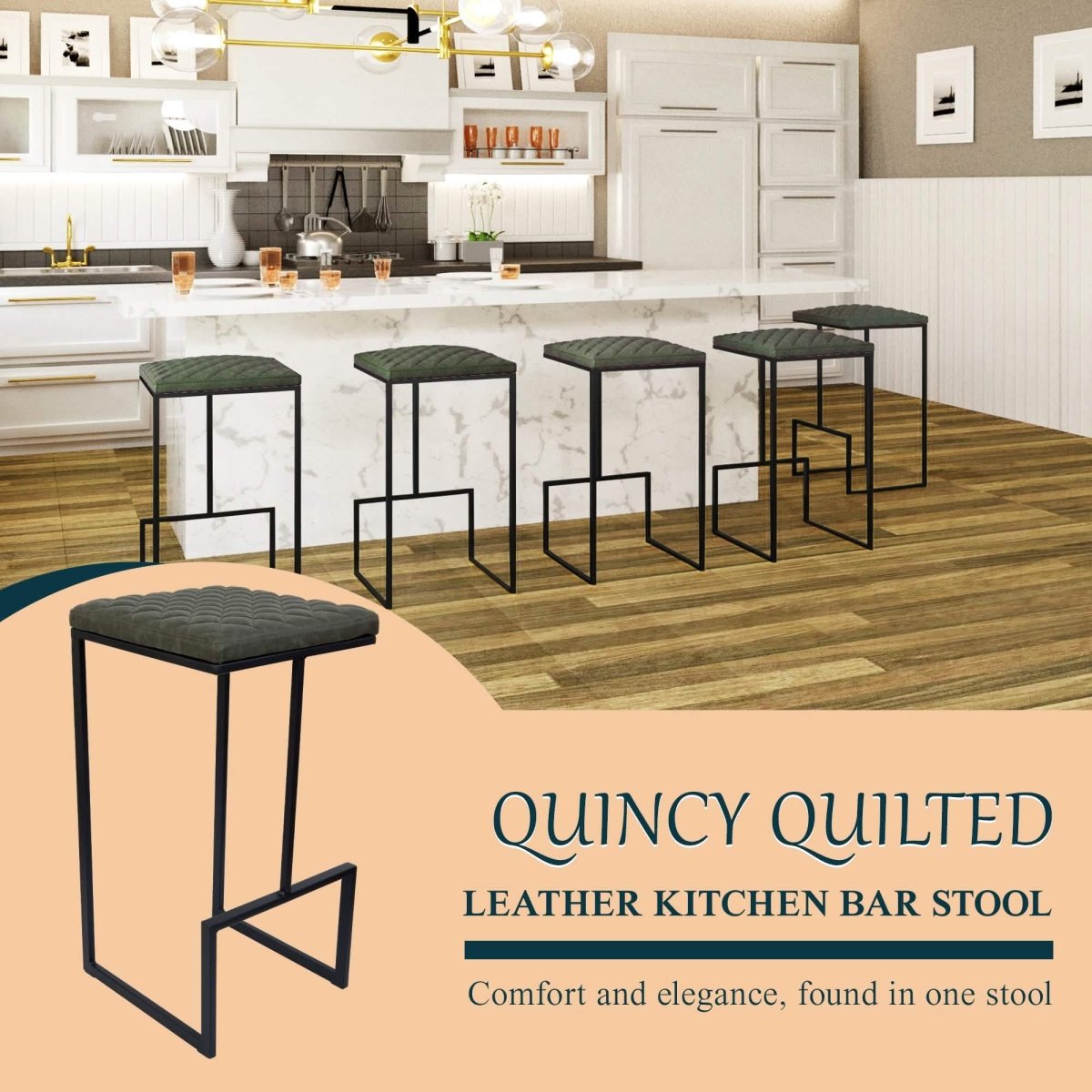Quincy Leather Bar Stools With Metal Frame