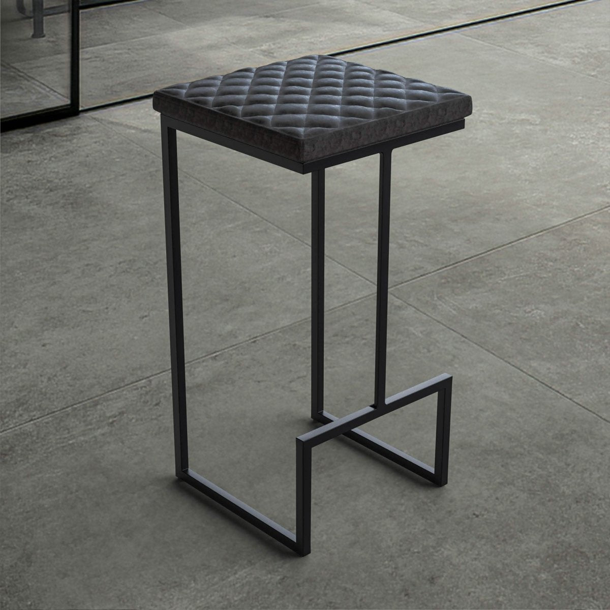 Quincy Quilted Stitched Leather Bar Stools With Gold/Black Metal Frame