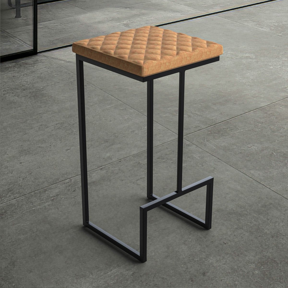 Quincy Quilted Stitched Leather Bar Stools With Gold/Black Metal Frame