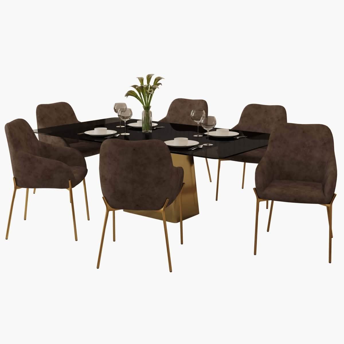 Quinix 7 - Piece Dining Set with Rectangular Glass Dining Table and 6 Upholstered Dining Arm Chairs