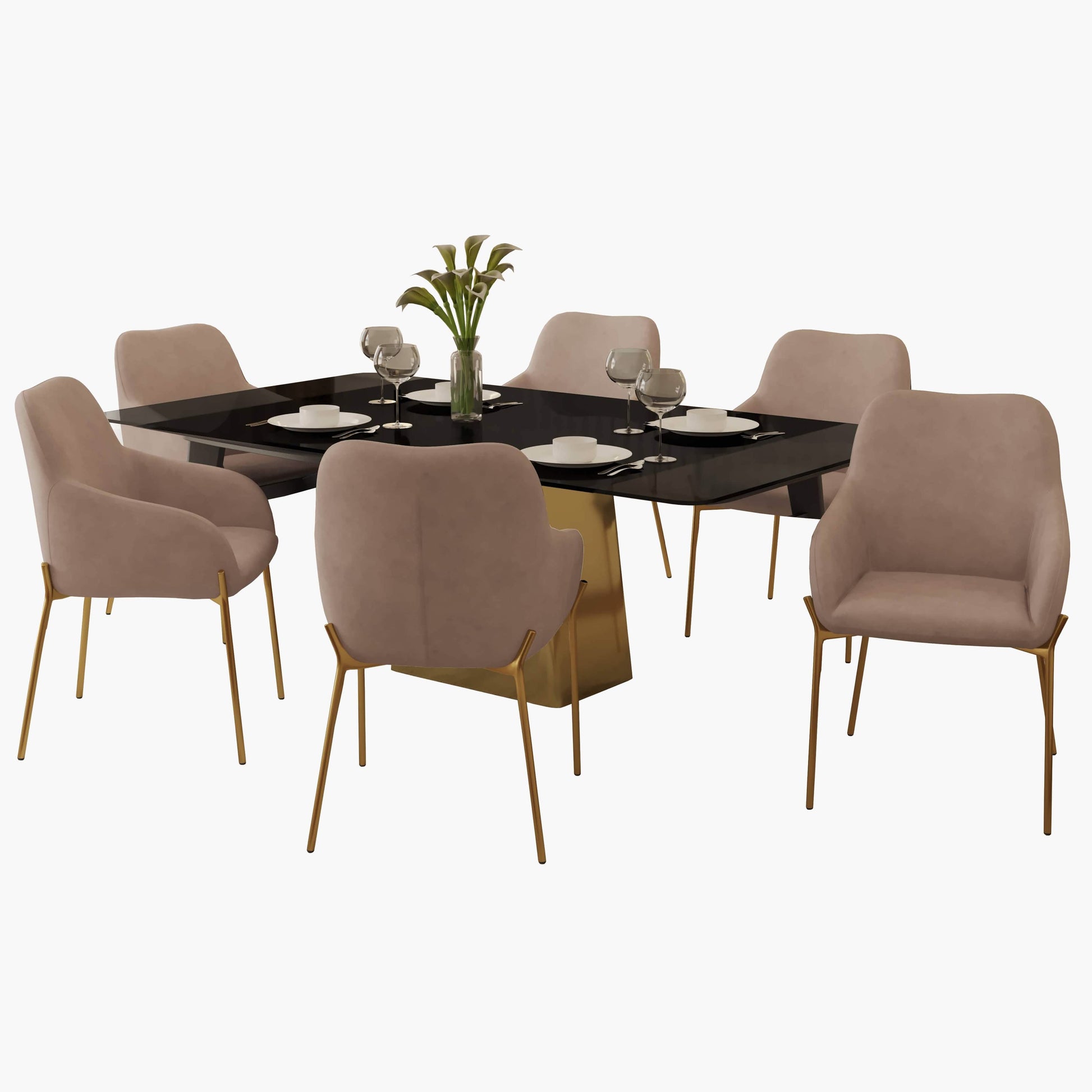 Quinix 7 - Piece Dining Set with Rectangular Glass Dining Table and 6 Upholstered Dining Arm Chairs