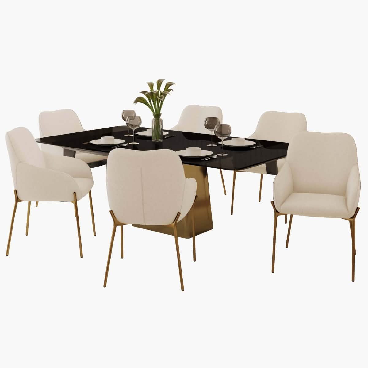Quinix 7 - Piece Dining Set with Rectangular Glass Dining Table and 6 Upholstered Dining Arm Chairs