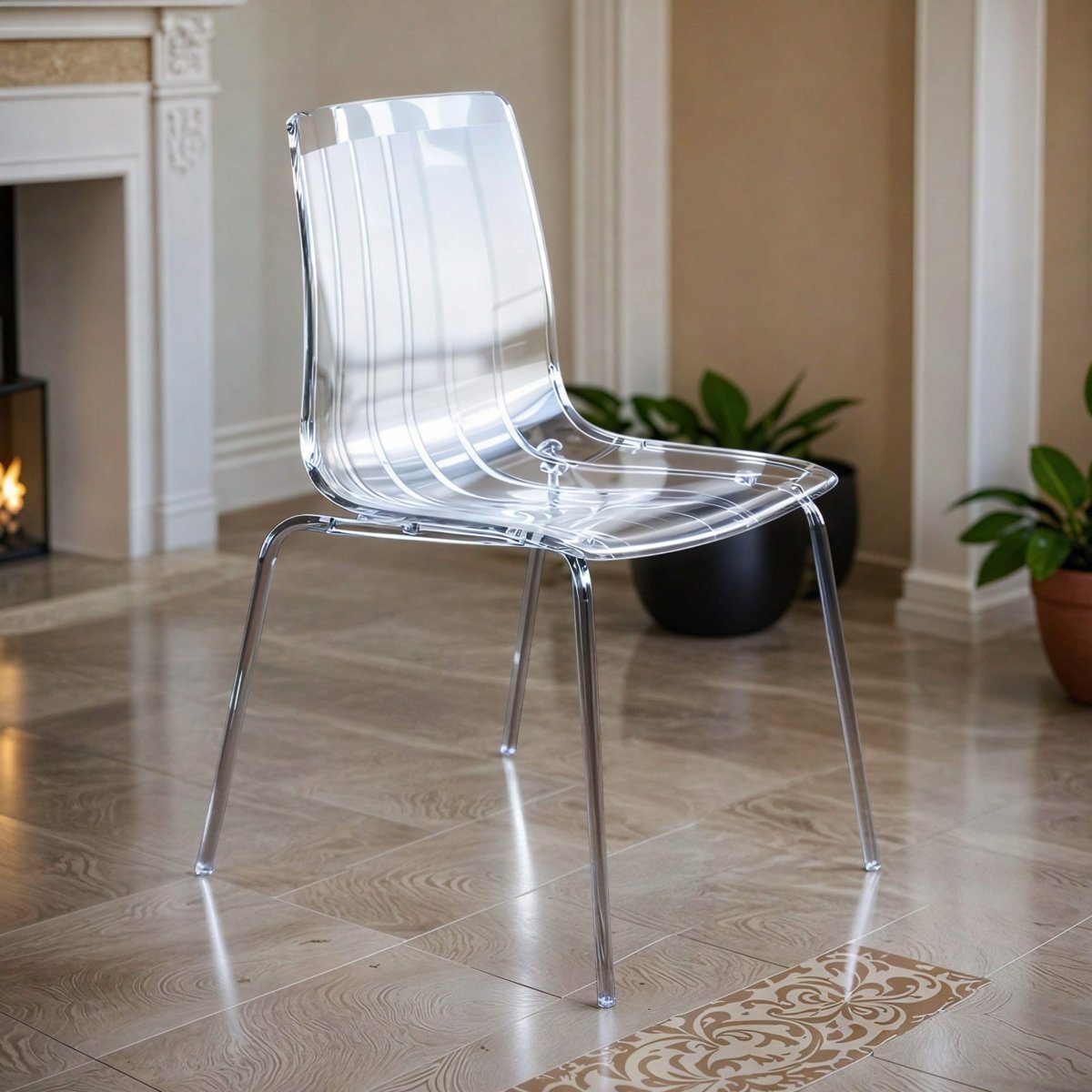 Ralph Modern Pinstripe Design Dining Chair in Chrome