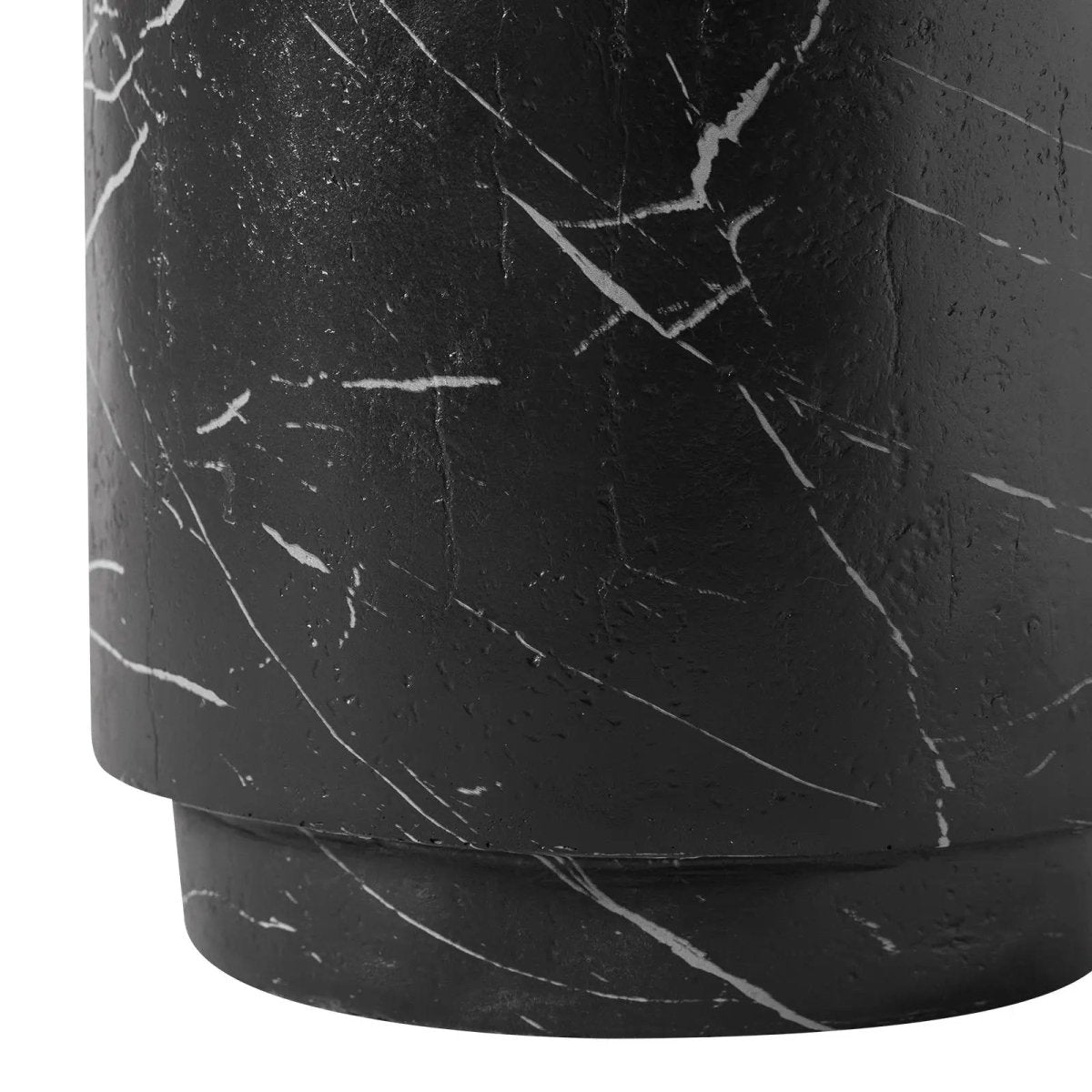 Ramble 14" Wide Round Side Table – Modern Fiberstone Accent End Table for Indoor Outdoor Black Marble Side Table Leisuremod