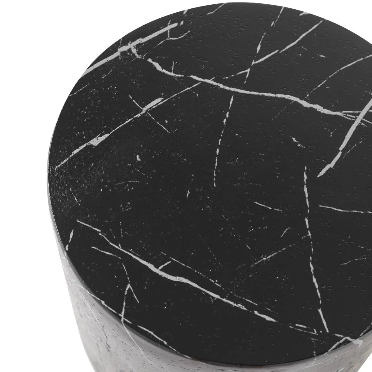 Ramble 14" Wide Round Side Table – Modern Fiberstone Accent End Table for Indoor Outdoor Black Marble Side Table Leisuremod