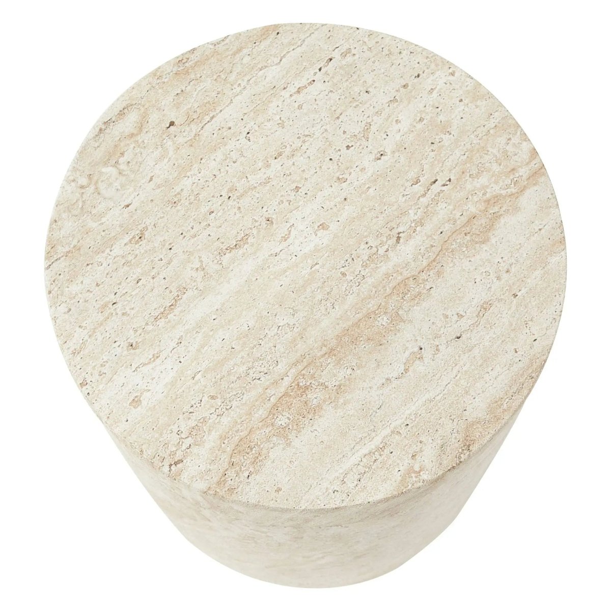 Ramble 14" Wide Round Side Table – Modern Fiberstone Accent End Table for Indoor Outdoor Travertine Side Table Leisuremod