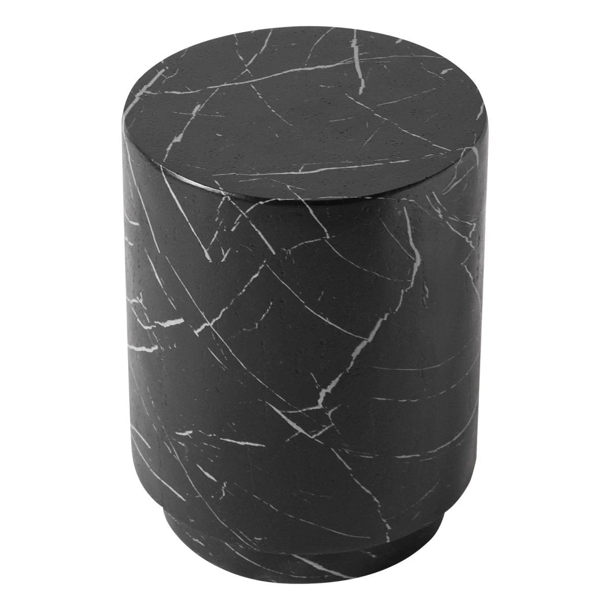 Ramble 14" Wide Round Side Table – Modern Fiberstone Accent End Table for Indoor Outdoor Black Marble Side Table Leisuremod