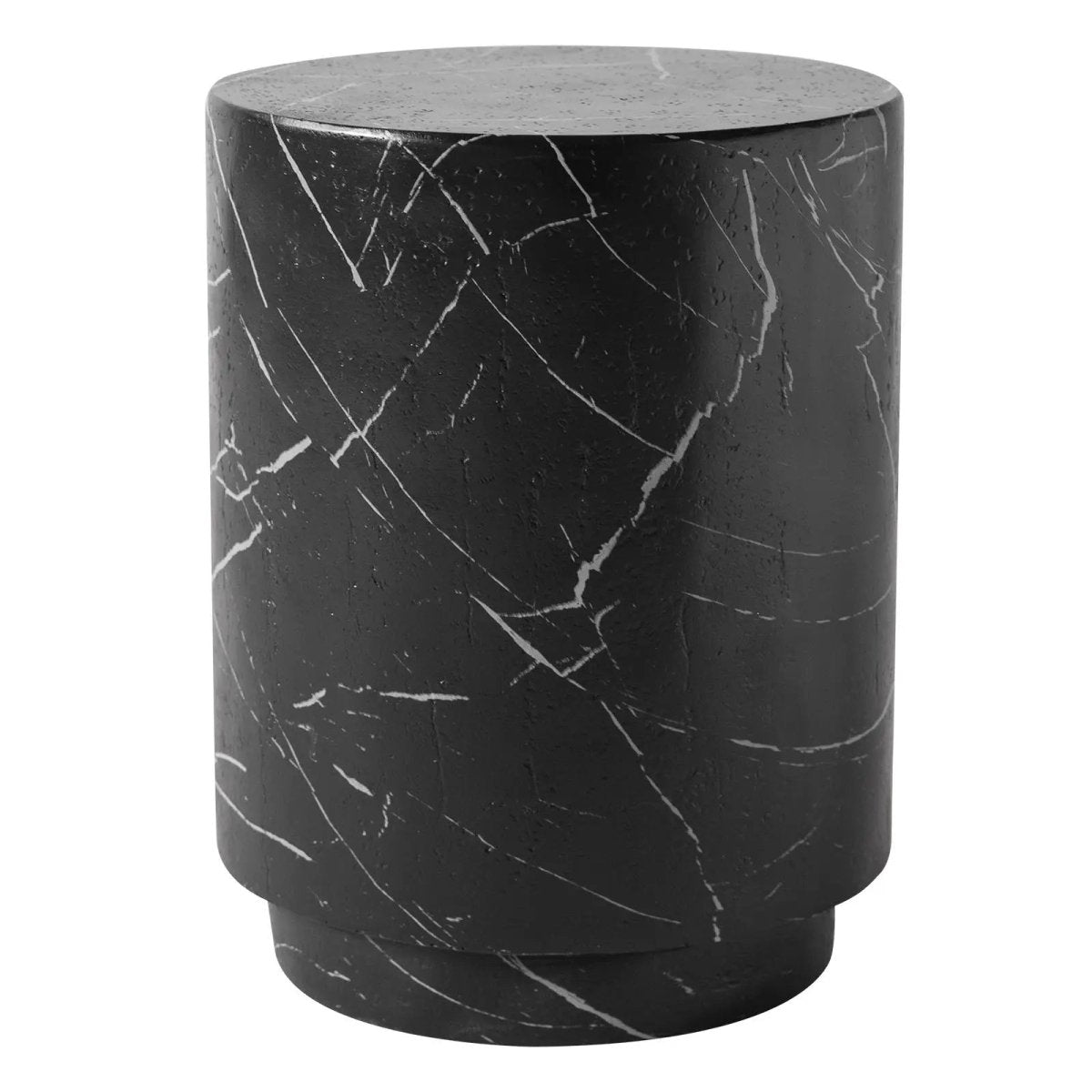 Ramble 14" Wide Round Side Table – Modern Fiberstone Accent End Table for Indoor Outdoor Black Marble Side Table Leisuremod