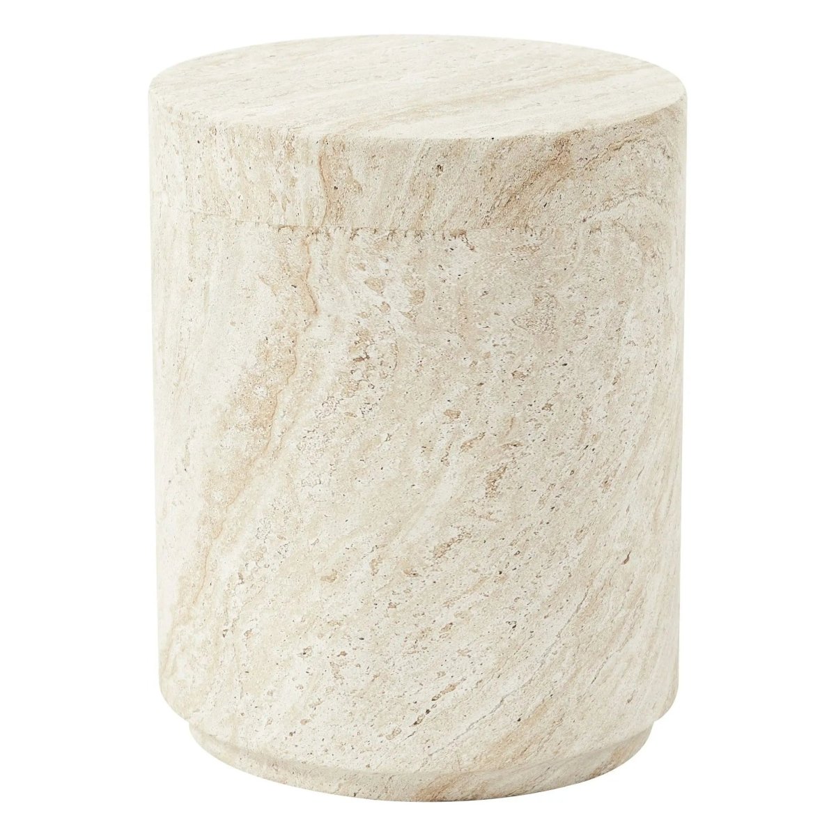 Ramble 14" Wide Round Side Table – Modern Fiberstone Accent End Table for Indoor Outdoor Travertine Side Table Leisuremod