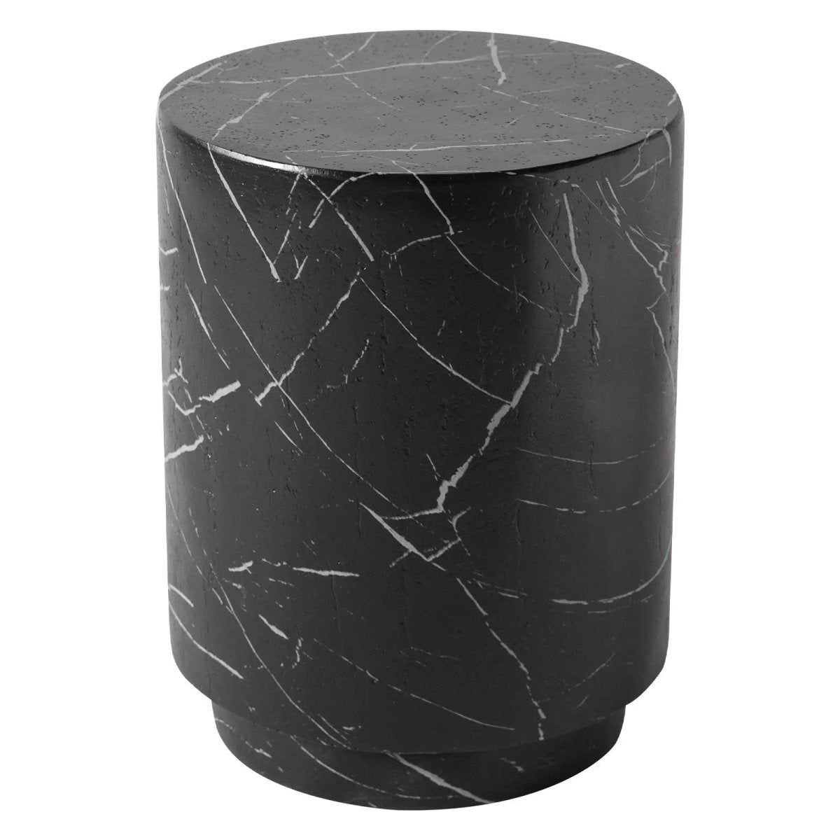 Ramble 14" Wide Round Side Table – Modern Fiberstone Accent End Table for Indoor Outdoor Black Marble Side Table Leisuremod