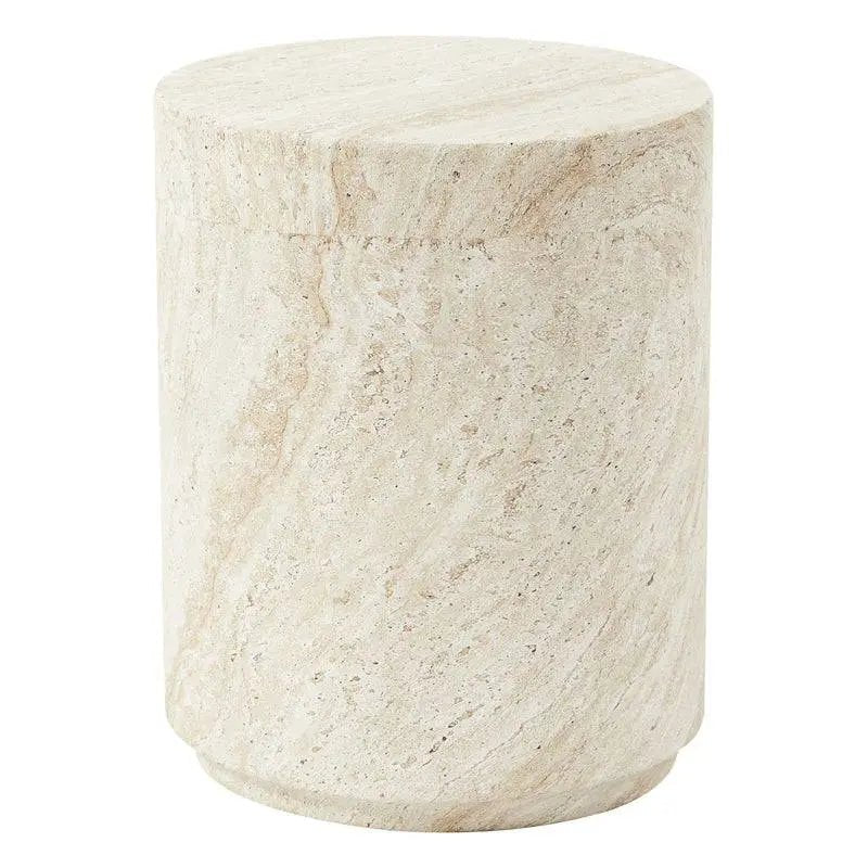 Ramble 14" Wide Round Side Table – Modern Fiberstone Accent End Table for Indoor Outdoor Travertine Side Table Leisuremod