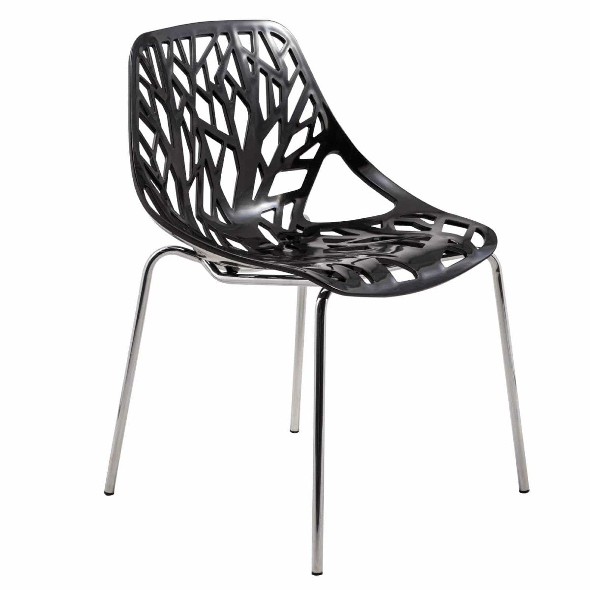 Ravenna 5 - Piece Dining Set: 4 Stackable Plastic Chairs & Round Wood Table, Metal Base