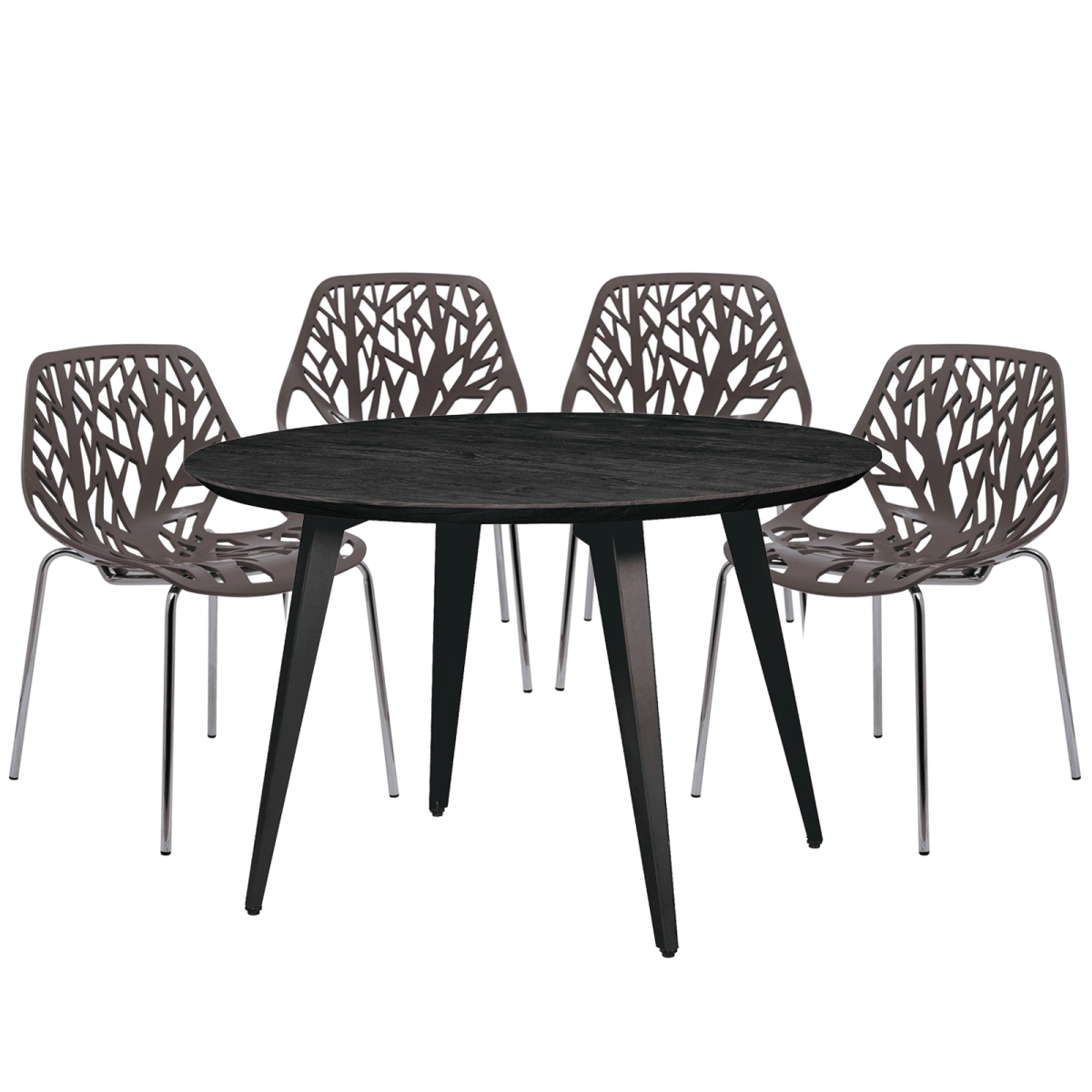 Ravenna 5 - Piece Dining Set: 4 Stackable Plastic Chairs & Round Wood Table, Metal Base