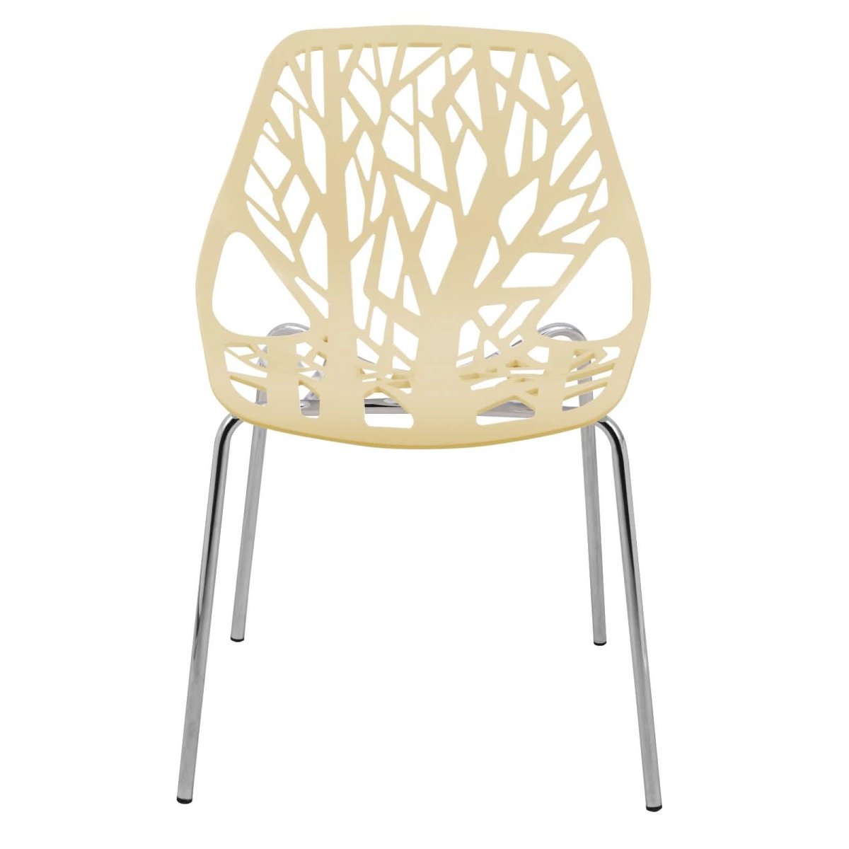Ravenna 5 - Piece Dining Set: 4 Stackable Plastic Chairs & Round Wood Table, Metal Base