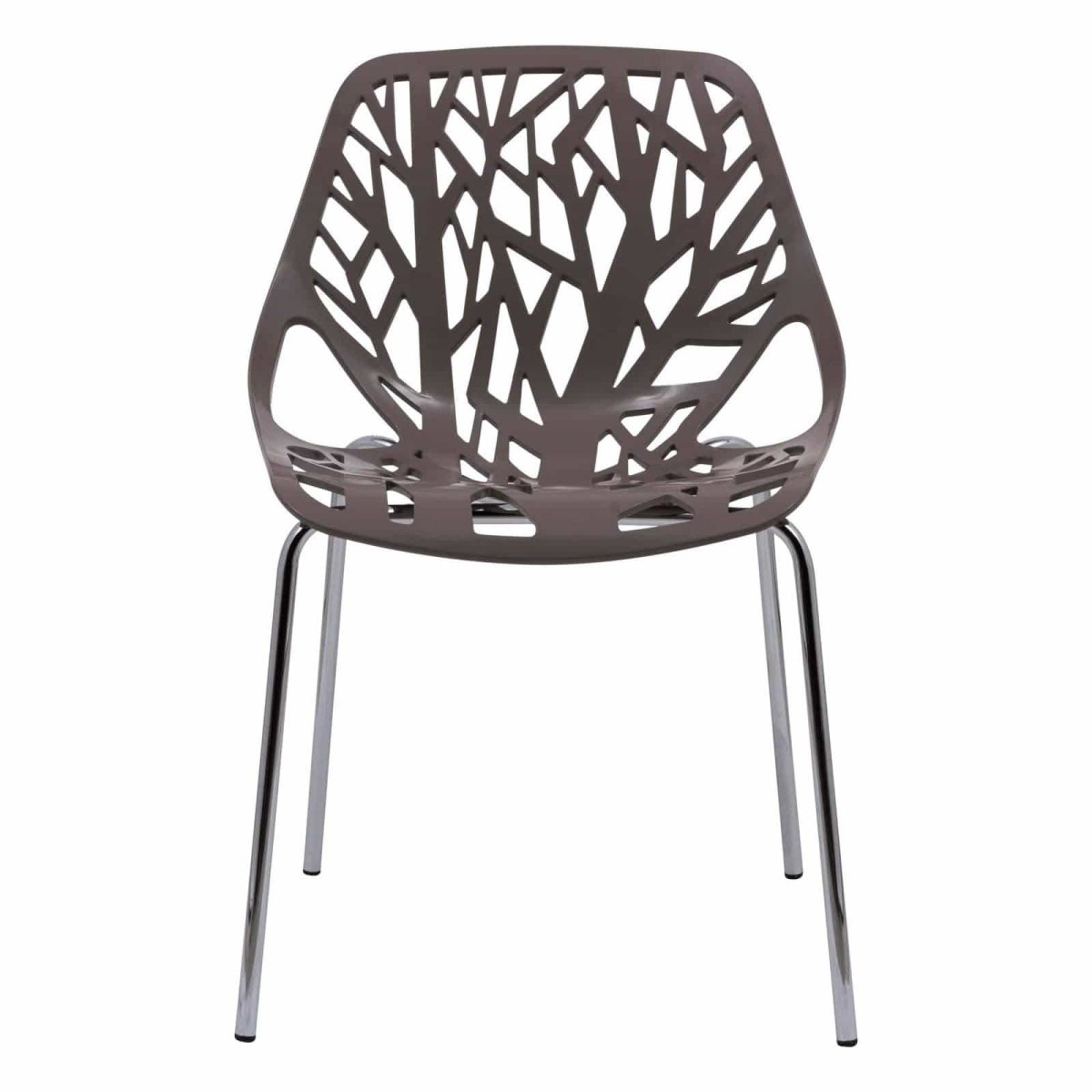 Ravenna 5 - Piece Dining Set: 4 Stackable Plastic Chairs & Round Wood Table, Metal Base