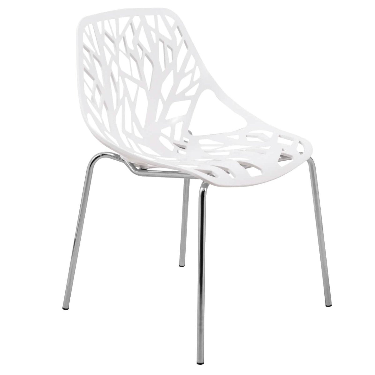 Ravenna 5 - Piece Dining Set: 4 Stackable Plastic Chairs & Round Wood Table, Metal Base