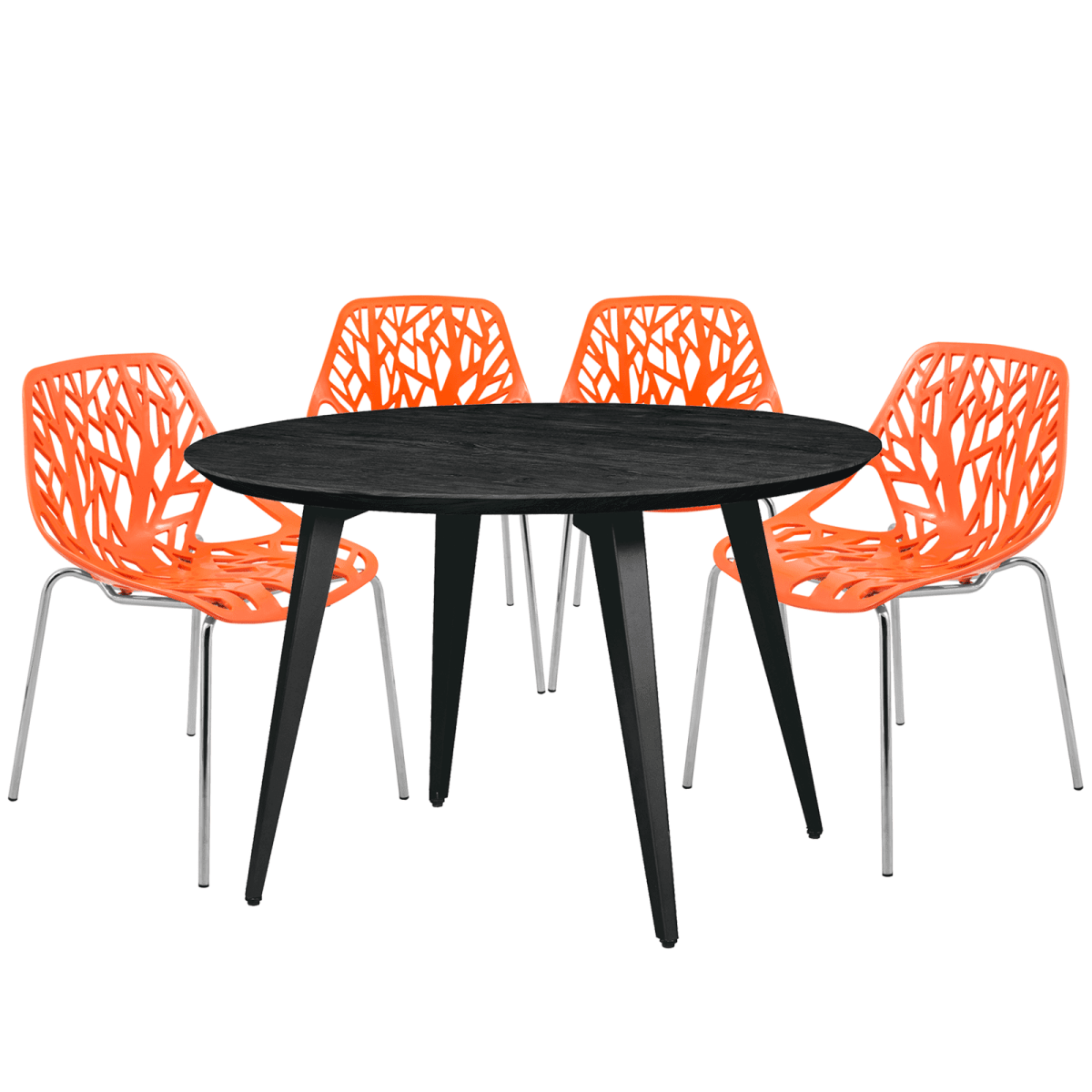Ravenna 5 - Piece Dining Set: 4 Stackable Plastic Chairs & Round Wood Table, Metal Base