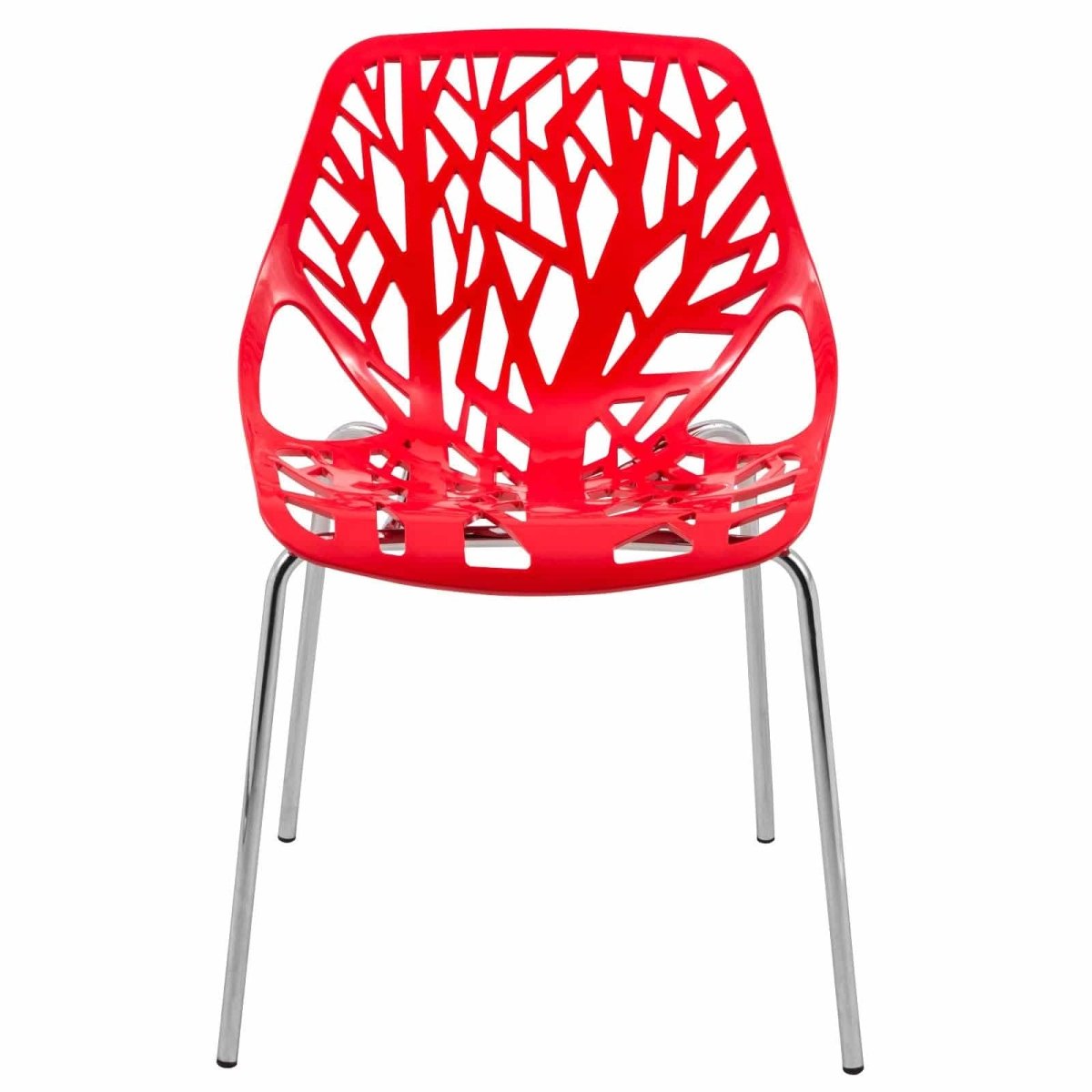 Ravenna 5 - Piece Dining Set: 4 Stackable Plastic Chairs & Round Wood Table, Metal Base