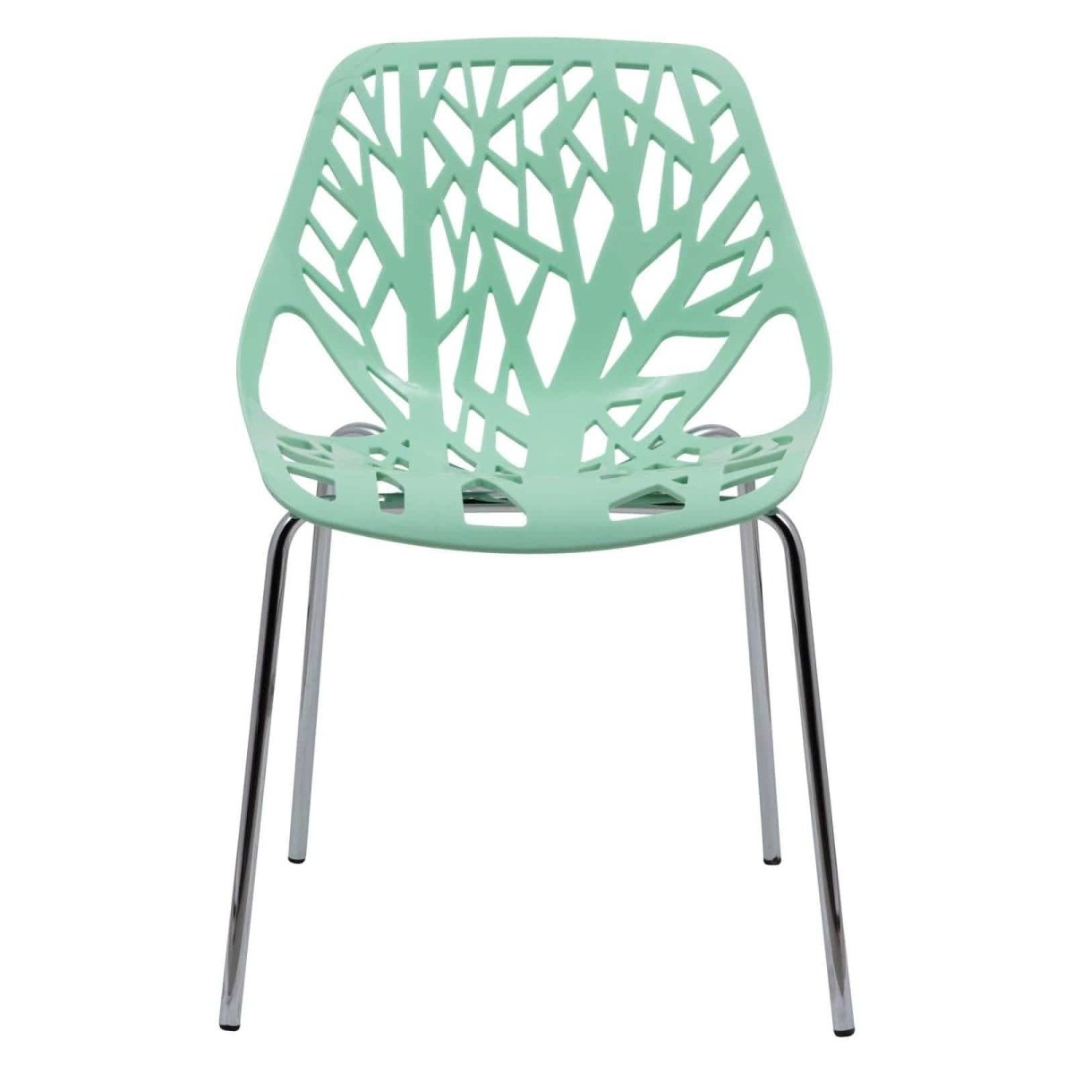Ravenna 5 - Piece Dining Set: 4 Stackable Plastic Chairs & Round Wood Table, Metal Base