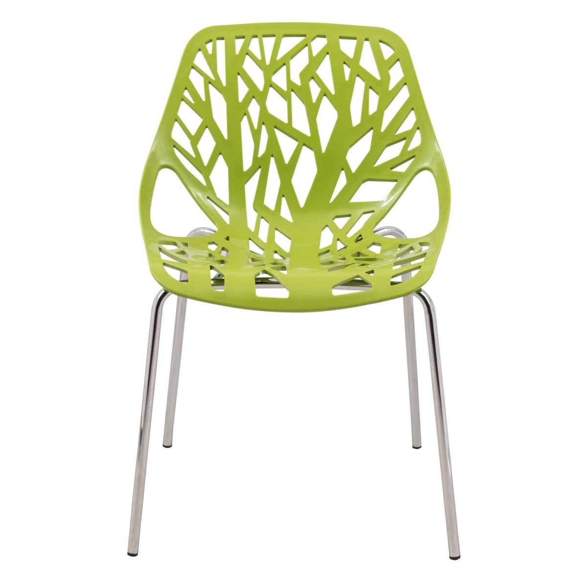 Ravenna 5 - Piece Dining Set: 4 Stackable Plastic Chairs & Round Wood Table, Metal Base