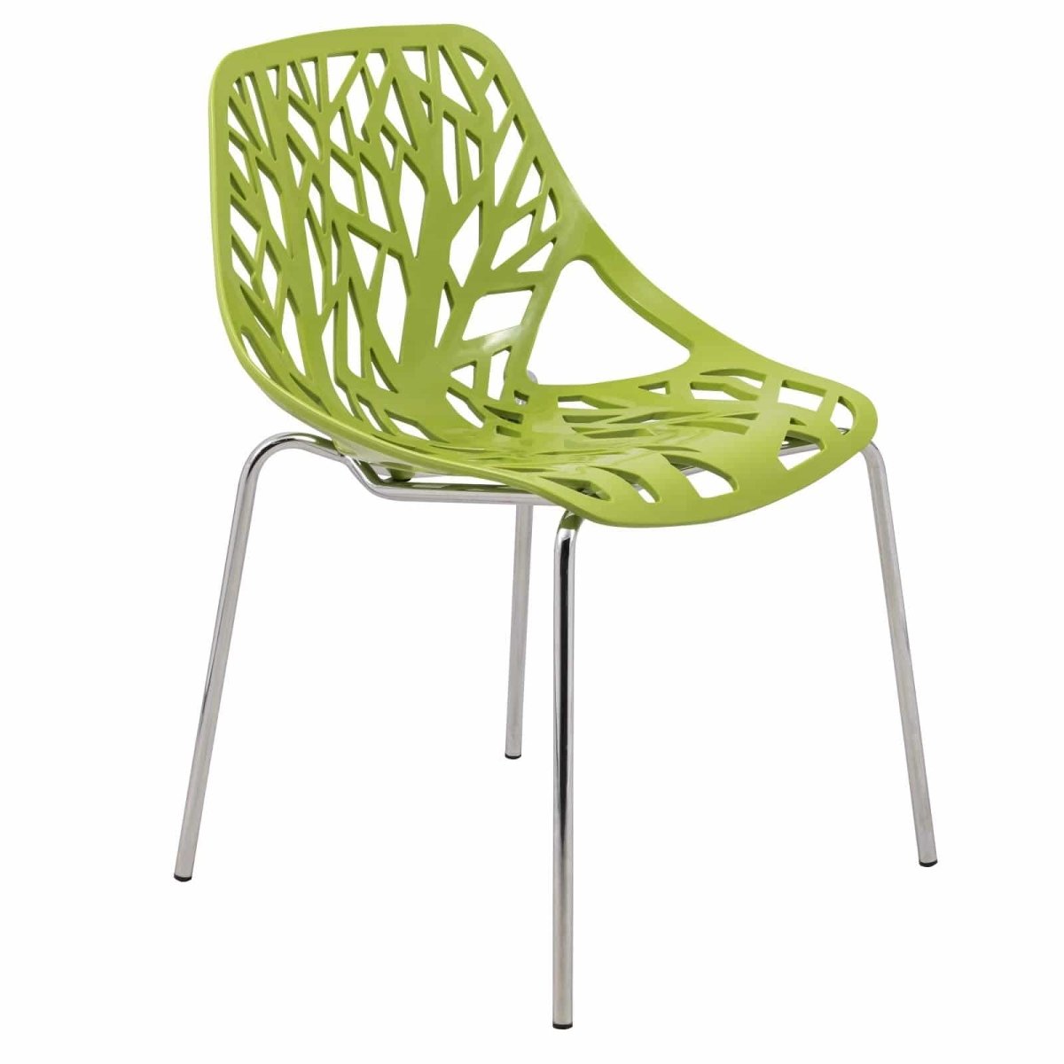 Ravenna 5 - Piece Dining Set: 4 Stackable Plastic Chairs & Round Wood Table, Metal Base