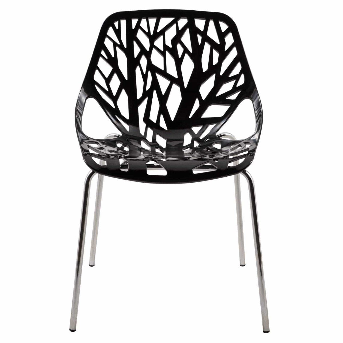 Ravenna 5 - Piece Dining Set: 4 Stackable Plastic Chairs & Round Wood Table, Metal Base