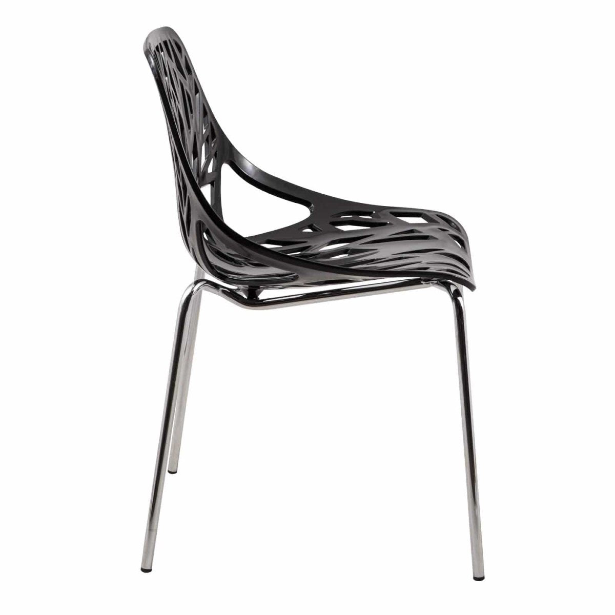 Ravenna 5 - Piece Dining Set: 4 Stackable Plastic Chairs & Round Wood Table, Metal Base