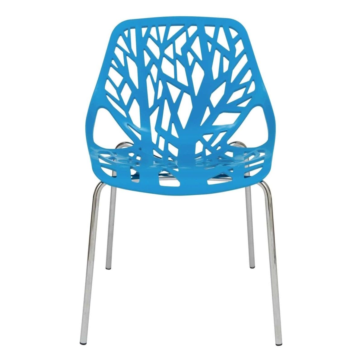 Ravenna 5 - Piece Dining Set: 4 Stackable Plastic Chairs & Round Wood Table, Metal Base