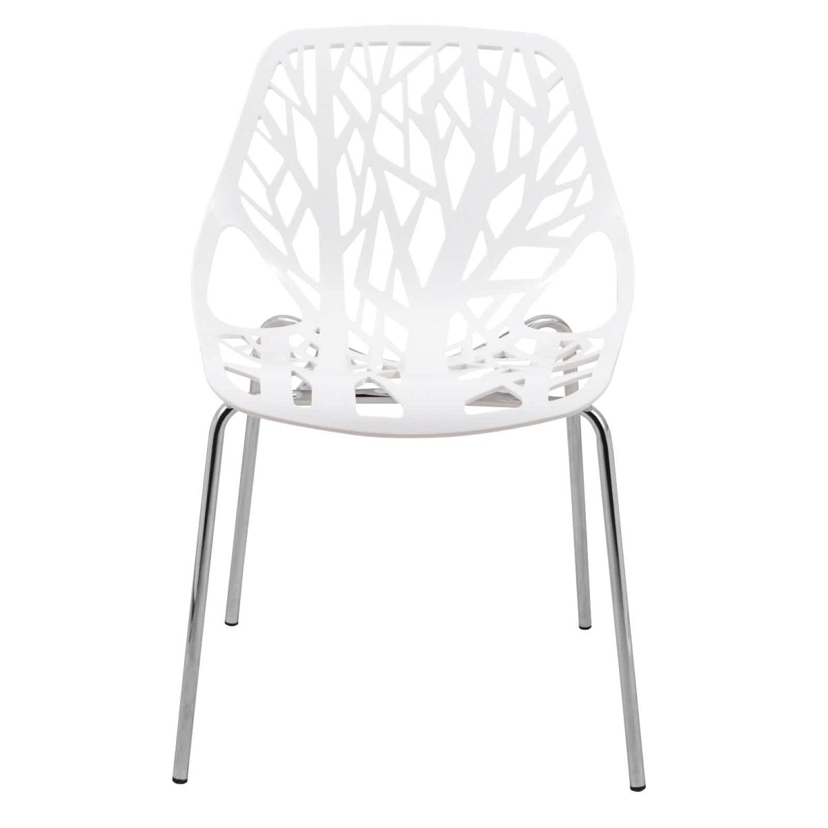 Ravenna 5 - Piece Dining Set: 4 Stackable Plastic Chairs & Round Wood Table, Metal Base