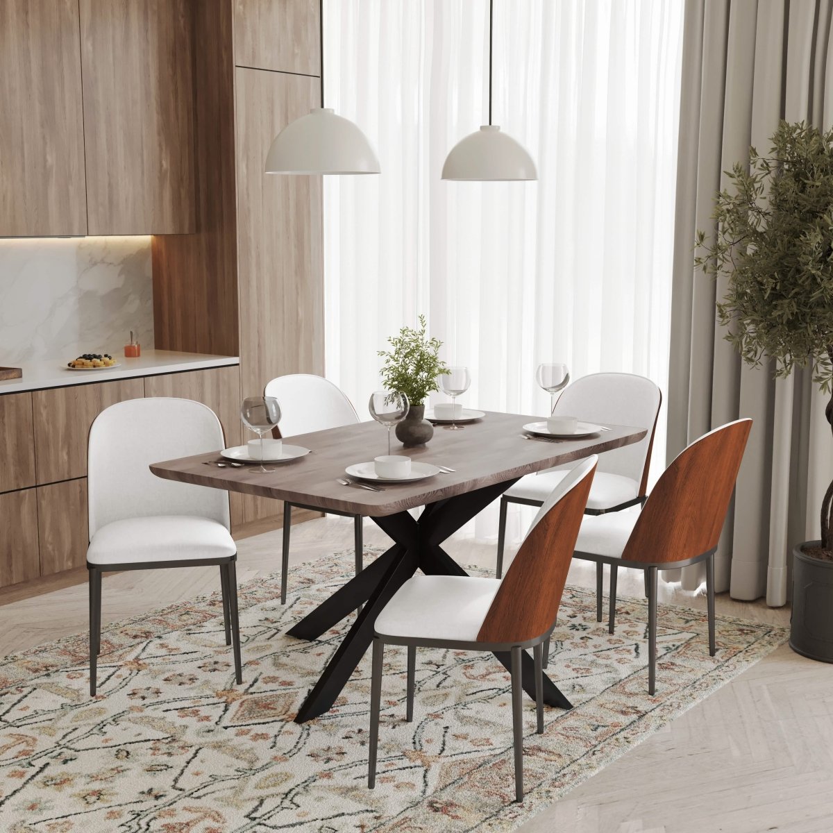 Ravenna 6 - Piece Dining Set with 63" Rectangular Dining Table in Rustic Grey and 5 Leather Dining Chairs