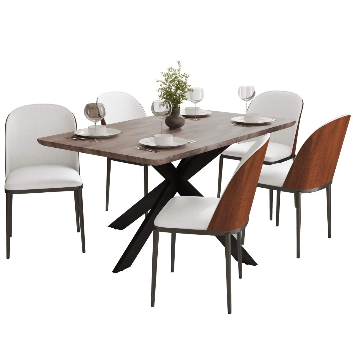 Ravenna 6 - Piece Dining Set with 63" Rectangular Dining Table in Rustic Grey and 5 Leather Dining Chairs