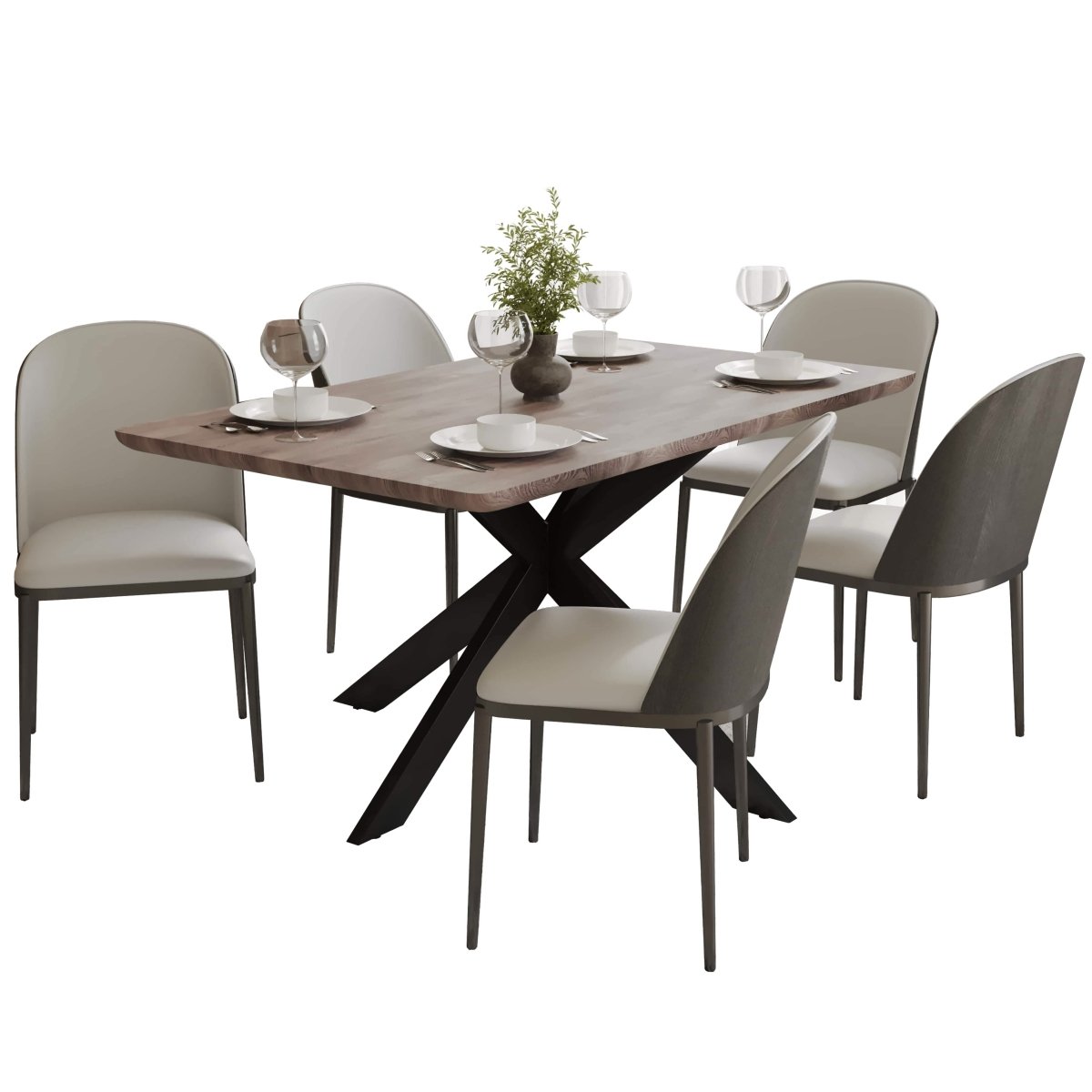 Ravenna 6 - Piece Dining Set with 63" Rectangular Dining Table in Rustic Grey and 5 Leather Dining Chairs