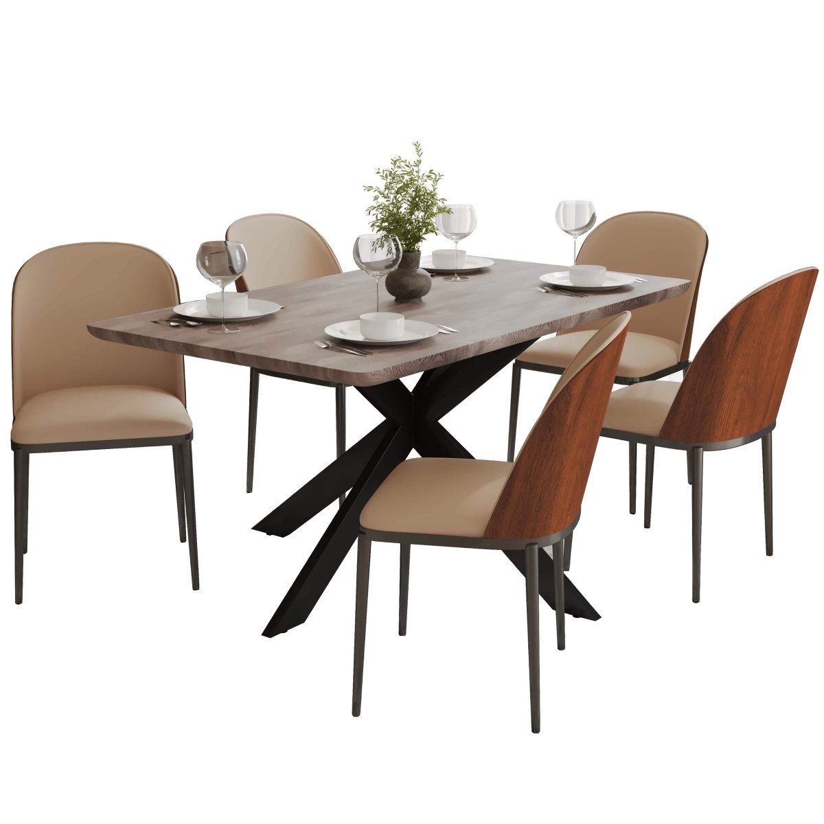 Ravenna 6 - Piece Dining Set with 63" Rectangular Dining Table in Rustic Grey and 5 Leather Dining Chairs